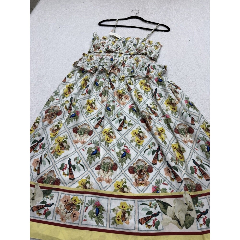 Anthropologie Midi Dress Yellow Floral Smock Peplum Preppy Boho Vacay Medium NWT - Picture 8 of 12